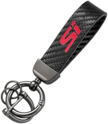 HUIANTS Llavero de cuero de microfibra con emblema de fibra de carbono compatible con accesorios Civic Si, Negro -
