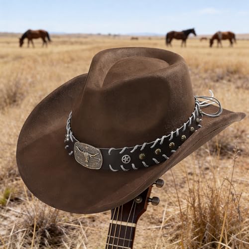 Image of Cowboy Hat for Men Women Suede Western Leather Cowgirl Hats Uniex Hat
