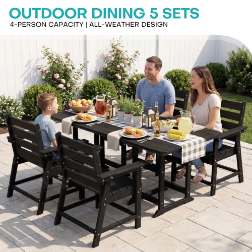 Image of 5-Piece Dining Set, HDPE Table & 4 Chairs, Black | HDPE Dining Set: 69.1 inch Table + 4 Chairs,380 lbs,304 Stainless,All-Weather,No Rust No Crack,Outdoor Patio Garden