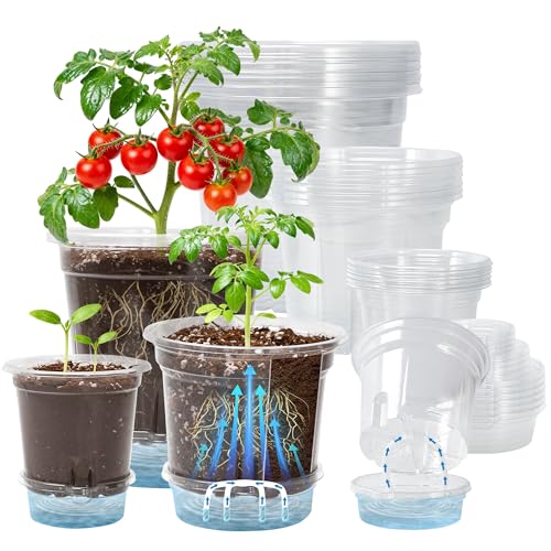 Bluepro 18 Pack 6.5/5/4 Inch Clear Self Watering Plant Pots with Botto