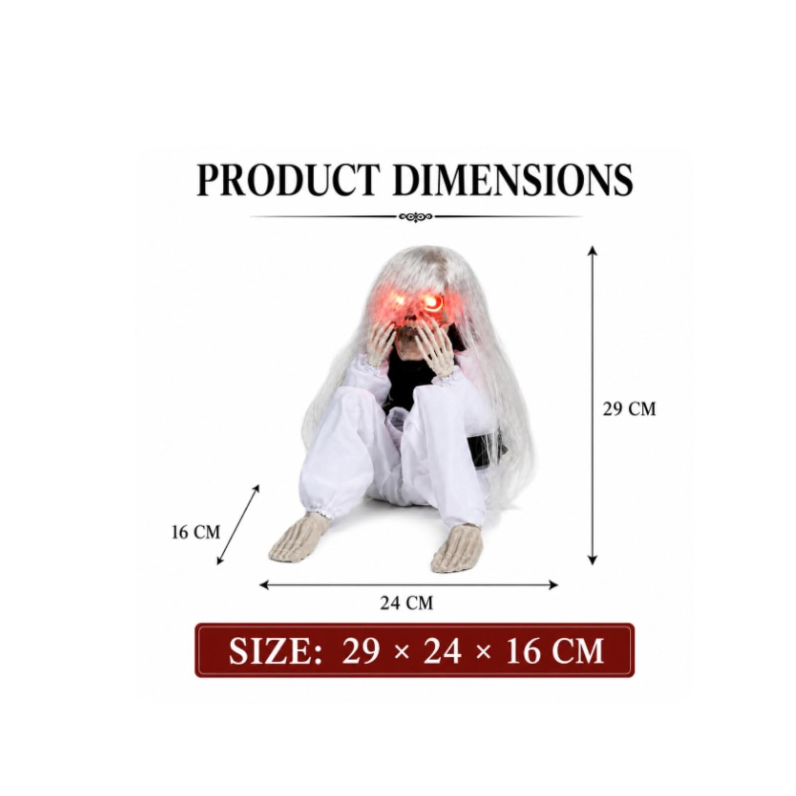 Baoblaze Scheletro di Halloween Pupazzo Decorativo Ornamento con Occhi Luminosi in Hips Poliestere Effetto Scenico Adatto a Allestimenti di Feste, Bianco, 29X24X16