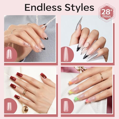 Image of modelones Long Almond Guiding Line Nail Tips, Stiletto Soft Gel Tips Fake Nails False Acrylic Extensions Seamless Accurate Positioning Scale Line, Full Matte Professional Nail Salon 216PCS 12Sizes