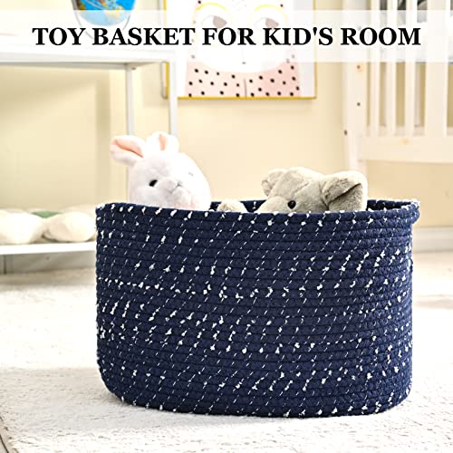 Homholdon Cotton Rope Storage Baskets For Organizing, 15"X10"X9" Set Of 3 Woven Basket For Storage, Shelf Basket Cube Storage Bins For Bathroom,Bedroom,Living Room,Laundry,Nursery Room,Clothes,Towels,Toys, Blanket(Spotted Blue) #TOP5