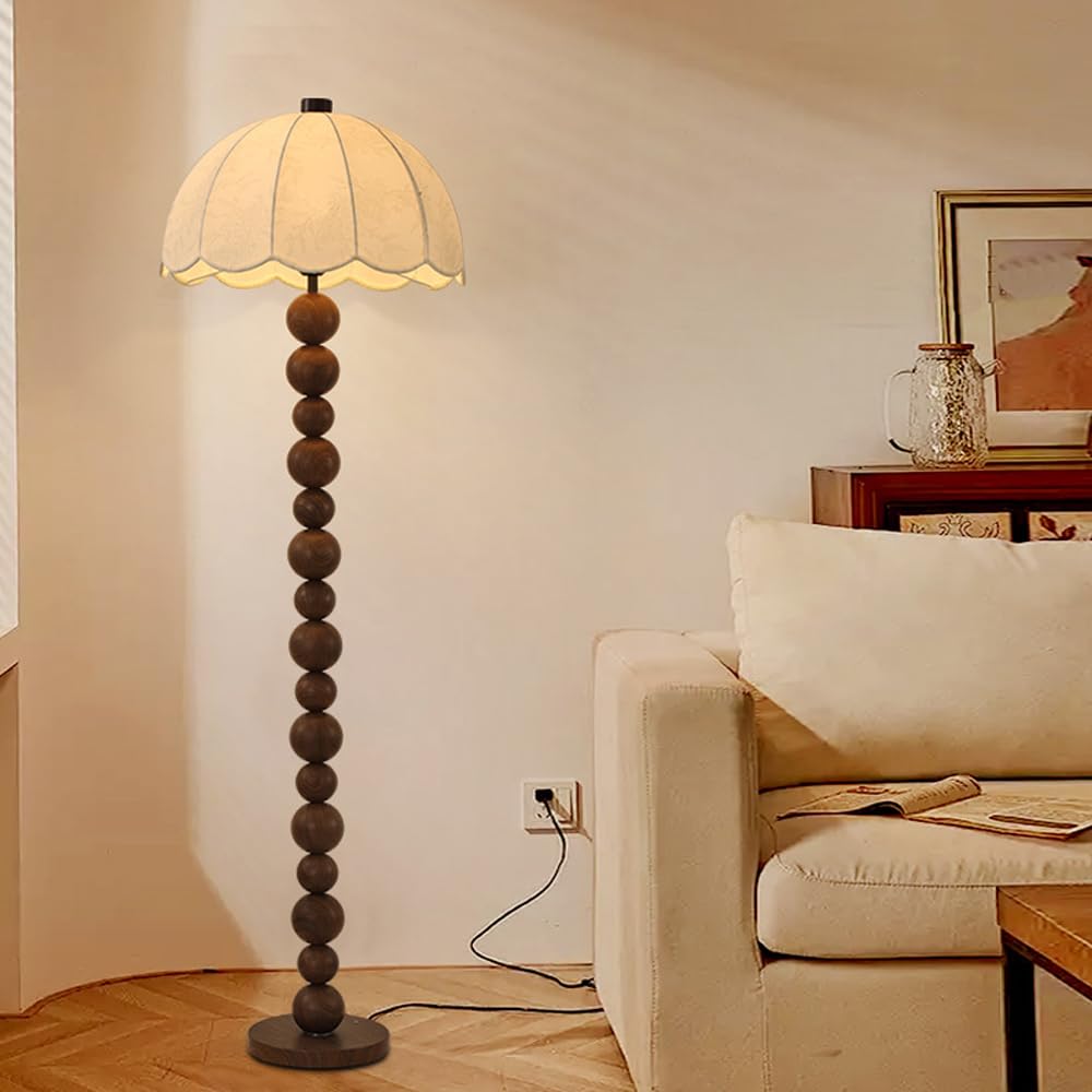 Lampa podłogowa Wabi-Sabi 55,9 cala, len, drewno, żelazo, tkanina, z kulistym korpusem, E26, ściemniana, do salonu, sypialni, czytelni, willi