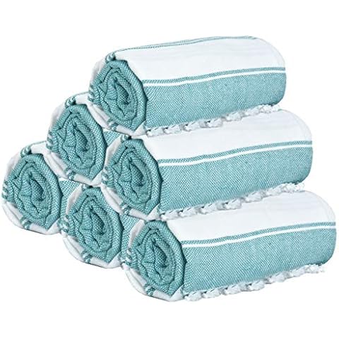 Glamburg Peshtemal Turkish Towel 100% Cotton Beach Towels Oversized 36x71 Set of 6, Cotton Beach Towels for Adults, Soft Durable Absorbent Extra Large Bath Sheet Hammam Towel - Teal Cover