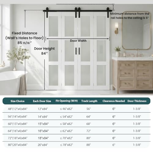 Image of Bifold Frosted Glass Barn Door 48 inchx84 inch with Hardware Included