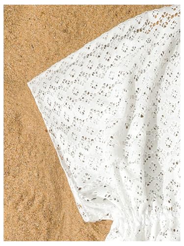 WDIRARA Girl's Sheer Hollow Out V Neck Cover Up Short Sleeve Beach Dress Coverups4