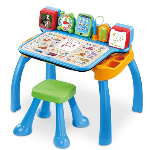 VTech - Magi Bureau Interactif et Musical 6 en 1 - Bureau Enfant avec Tabouret - Table de Jeux Éducative, Chevalet à Dessin et Tableau Noir à Craie - Cadeau Enfant...