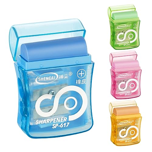 Sonuimy 4 Temperamatite Manuali A Doppio Foro - Colori Assortiti (Rosso, Verde, Blu, Giallo) Con Contenitore Trucioli, Per Scuola E Ufficio - 3