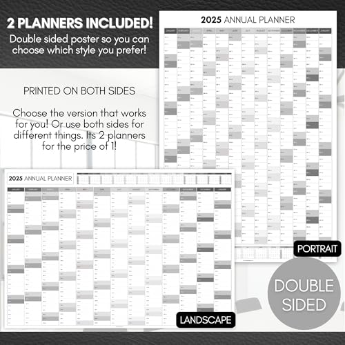 Agenda de parede mensal 2025, A2 60 cm x 42 cm | Impressão dupla face, calendário de parede arco-íri