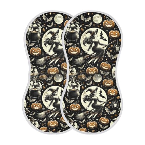 Muslin Burp Cloth for Baby 2PCS Halloween Witch Moon Super Absorbent Burping Cloths, Bibs for Newborn Boys Girls