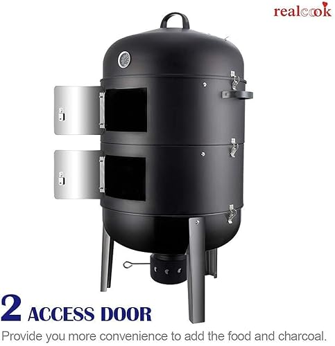 Miniatura 3 de Realcook Ahumador vertical de carbón de 20 pulgadas con cubierta resistente al agua