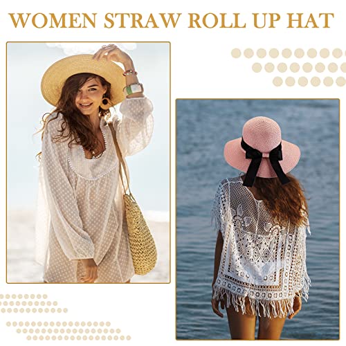 6 Pcs Straw Hat For Women Upf 50+ Summer Floppy Sun Hat Woven Beach Sun Hat Foldable Bucket Hat With Bowknot For Girls (Mixed Colors, Bowknot Style) #TOP3