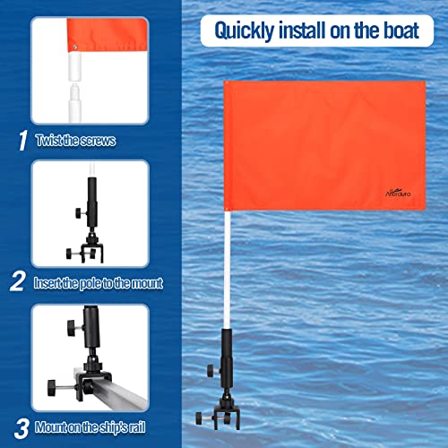 Image of Affordura Orange Boat Flag Holder 30 Inch Water Ski Flag for 0.5-1.33 Inch Round and Pontoon Square Rails Boat Safety Flag Rotating Mount Skier Down Flag with Storage Bag