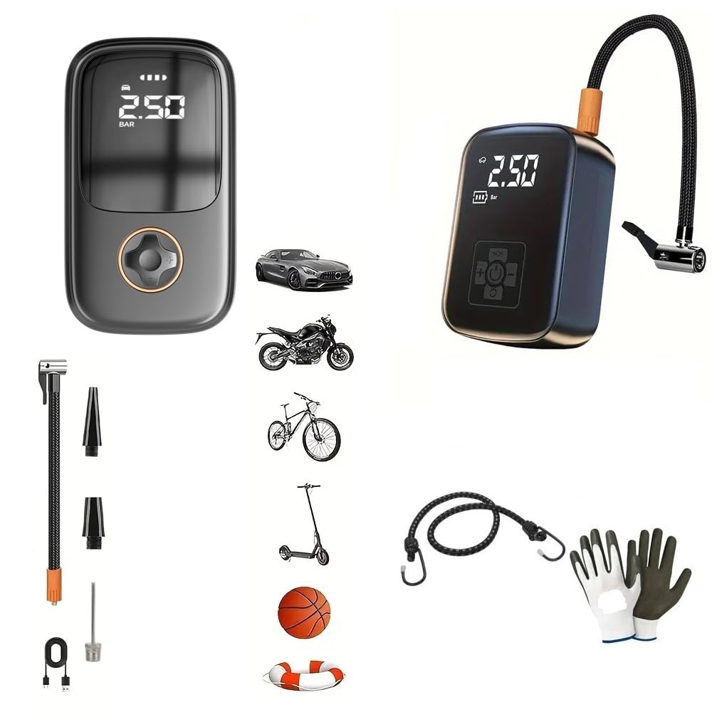 COMPRESSORE D'ARIA PORTATILE PER AUTO MOTO SCOOTER BICI PALLONE GONFIABILI COMPATIBILE CON SUZUKI V STROM 650 DL GONFIATORE AUTOMATICO 60W DI POTENZA 2000 Mah 8x14x4,5cm