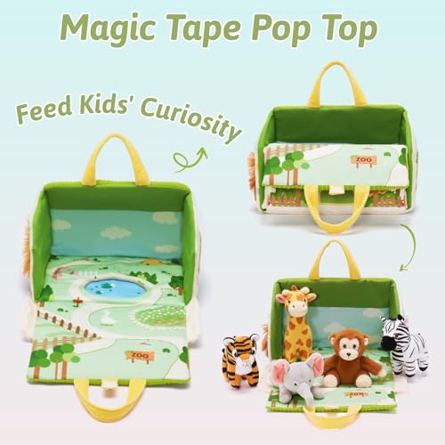 Image of Mini Zoo Stuffed Animals Set - 5 Soft Safari Animals with Carry House 9.8 inch | Ultra-Soft, Safe, Travel-friendly, Educational, Gift Ready