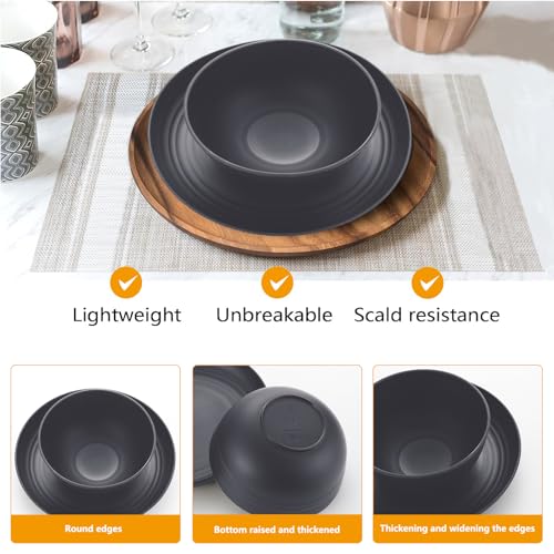 16 Pieces Plastic Dinnerware Set, Unbreakable Plates and Bowls Set - Microwave & Dishwasher Safe, Reusable Tableware for Camping, Picnics, and Everyday Use (Dark Grey) - Image 4