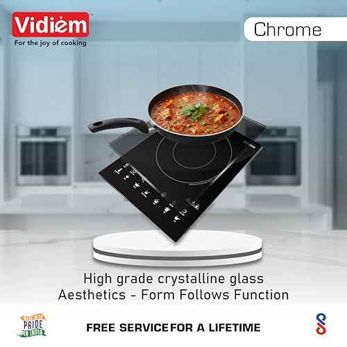 Image of Vidiem Chrome 2100W Induction Cooktop | Premium Touch Panel with LCD Display | Multiple Power Levels | Indian Menu Presets | Auto Shut-Off | 2-Year Warranty | Black