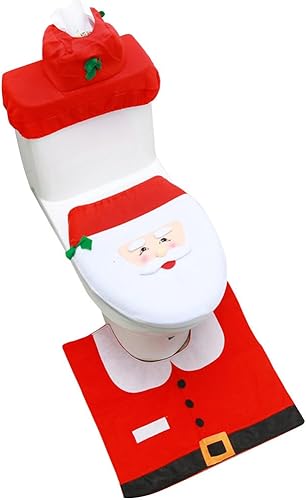 Juego de fundas de asiento de inodoro de Navidad, lindo Papá Noel, muñeco de nieve, alce, elfo de Navidad, funda de inodoro + caja de papel para