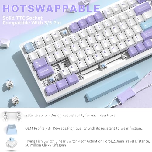 Image of ATTACK SHARK Ajazz AK820 Pro Mechanical Keyboard with Knob&TFT Display,Bluetooth 5.1 /2.4G Wireless /Type-C Wired 75% Percent Keyboard,5 Sound Absorbing Foams,South RGB (Purple, Flying Fish Switch)