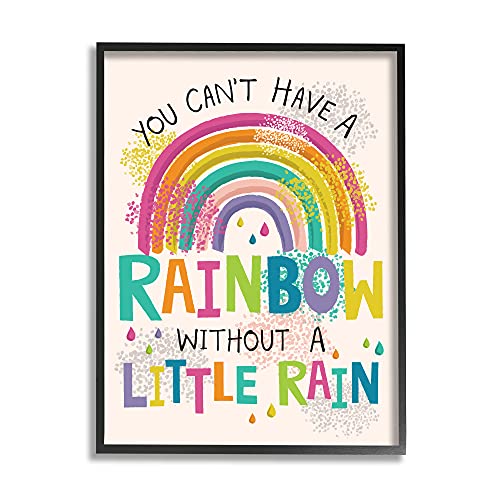 Stupell Industries Can't Have Rainbow Without Rain Phrase Inspirational Kids, Designed by Lisa Perry Whitebutton Black Framed Wall Art, 16 x 20, Multi-Color