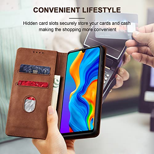 Image of Jasonyu Case for Huawei P30 Lite Leather Wallet Flip Cover with Card Holder,Kickstand, Magnetic Closure,TPU Shockproof Phone Case Compatible with Huawei P30 Lite (Brown)