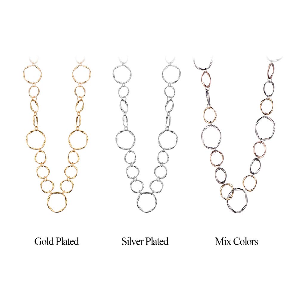 Ouran Collana lunga a catena per donne, collana con ciondoli per ragazze, oro rosa e argento, gioiello regalo per la festa della mamma e delle amicizie