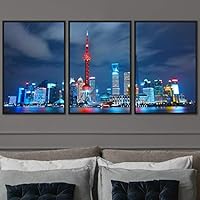 3 Piece Framed Canvas Wall Art City Illuminations Canvas Prints Home Artwork Decoration for Living Room,Bedroom - 16
