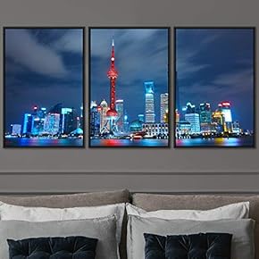 signwin 3 Piece Framed Canvas Wall Art City...