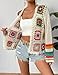 Gihuo Women Bohemian Floral Crochet Cardigan, Hollow Out Long Sleeve Open Front Sweater Cardigan, Multicolor Granny Square (Apricot-M)