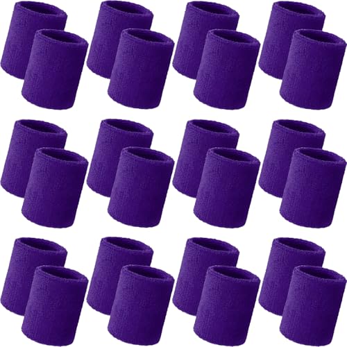 Image of Bememo 24 Pcs Wrist Sweatbands Bulk Sports Wrist Bands for Men Women Breathable Athletic Tennis Wristbands Stretchy Absorbent Cotton Terry for Basketball, Baseball, Gym, Working Out