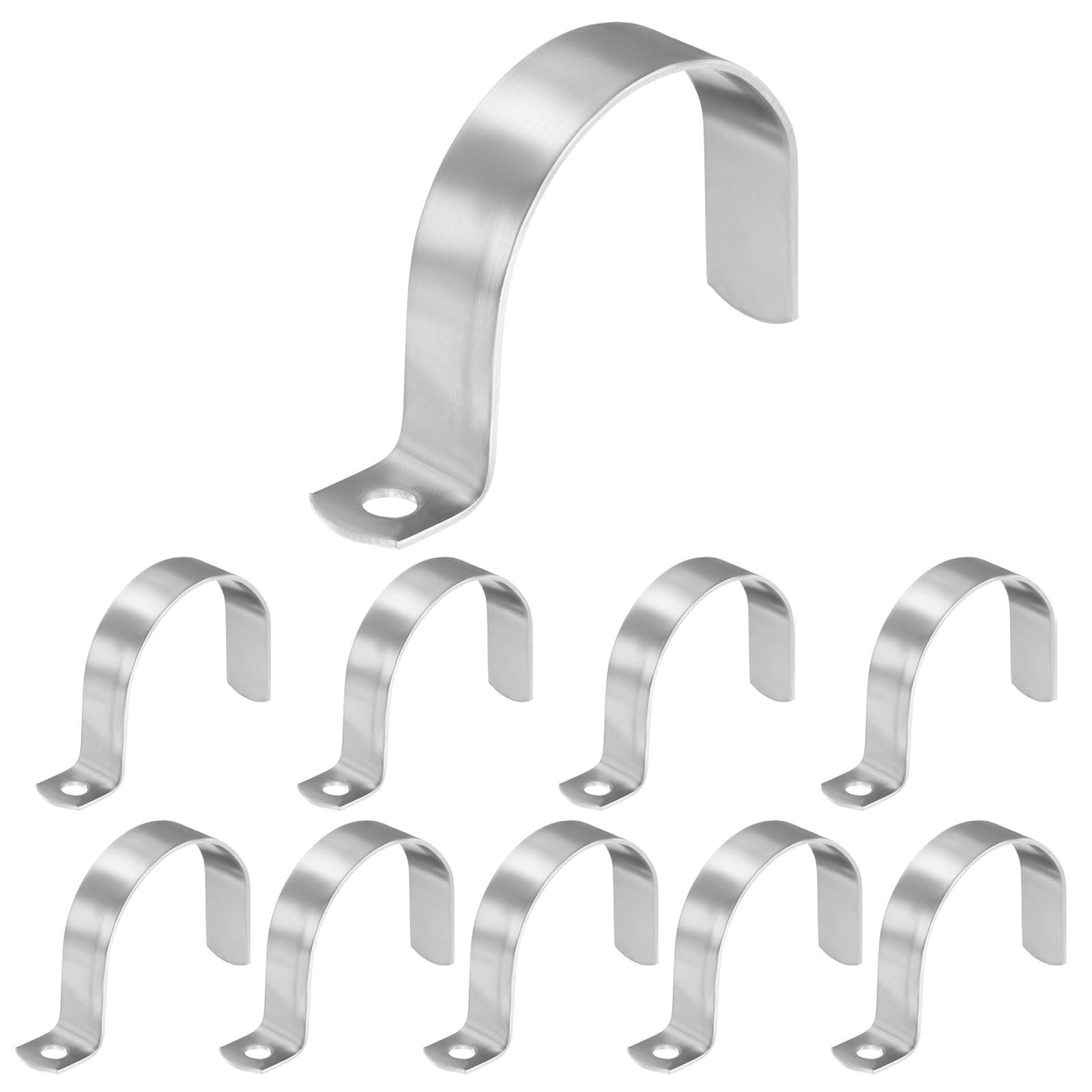 sourcing map 2-1/4 Inch Pipe Strap, 304 Stainless Steel Conduit Clip 10Pcs Single Hole Strap Clamp for Pipe Tube Cable Fixing (57mm, Silver)