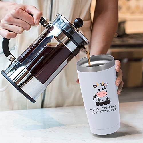 Rnfenqs Cow Gifts, I Just Freaking Love Cows Ok Tumblers With Lids And Straws, Farm Animal Stainless Steel Vacuum Insulated Travel Tumbler Cups 20 Oz For Cow Lovers #TOP3