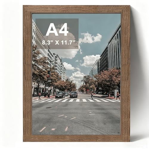 A4 Picture Frame Wooden Photo Frame Versatile Black Frame with Safe Perspex Front & Wall Hanging Hooks - For Display Landscape or Portrait Orientation Wall-Mount & Desk Stand