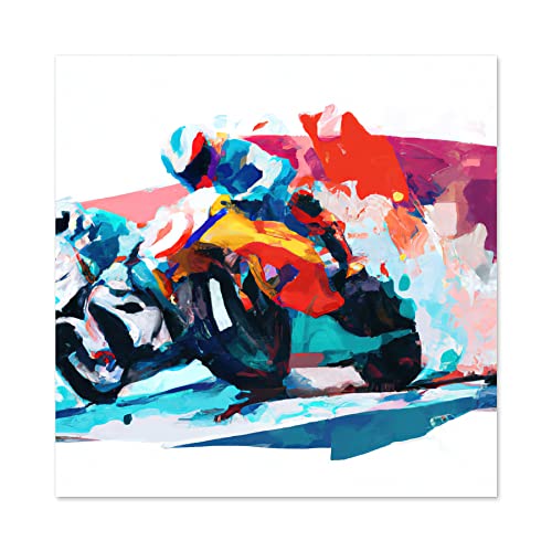 Artery8 Circuit De Barcelona MotoGP Bike Race Colourful Watercolour Painting Large Wall Art Poster Print Thick Paper 24X24 Inch