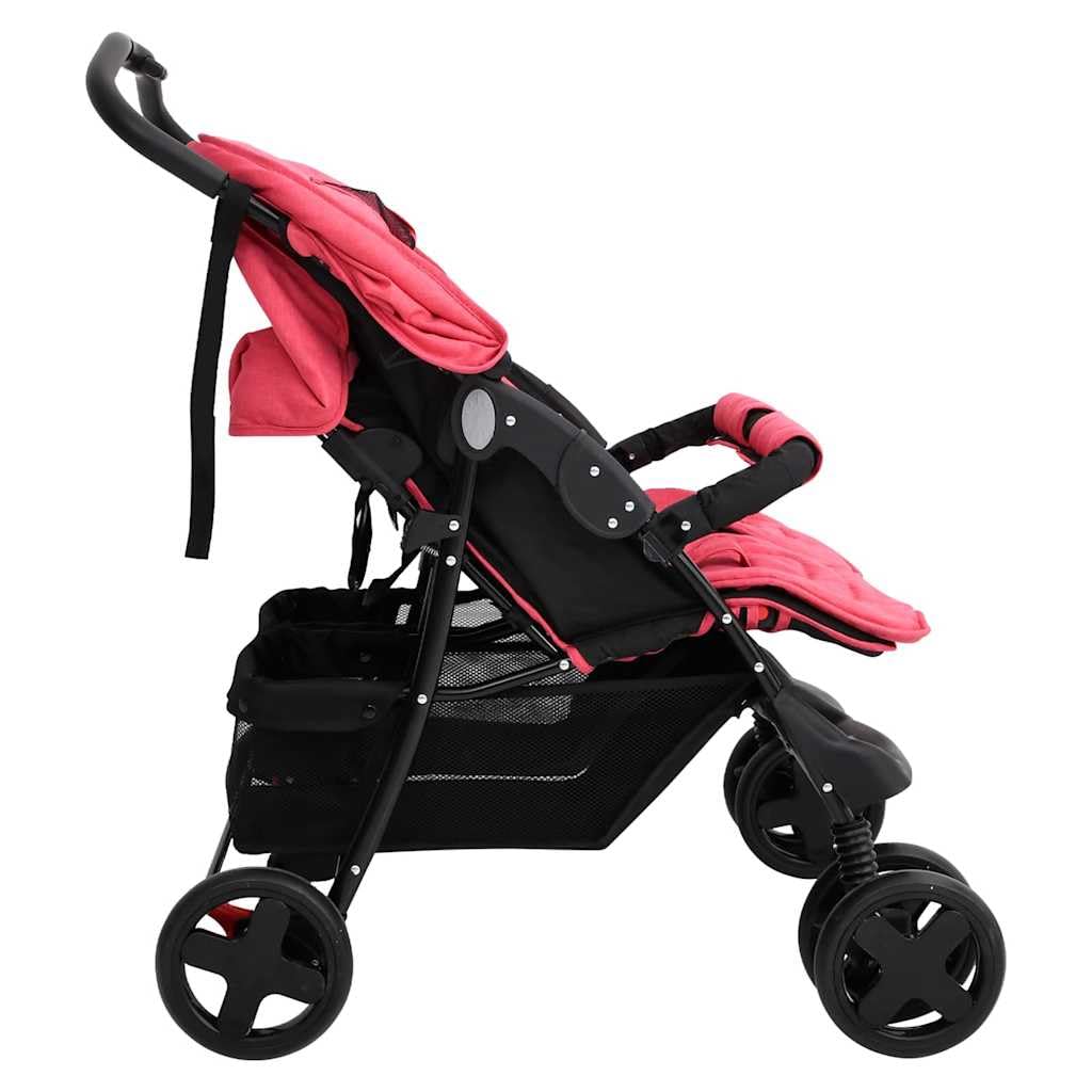 Poussette Double, Poussette Deux Places pour Jumeaux Pliable Rouge Acier