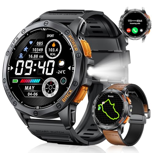LIGE 1,43' AMOLED Reloj Inteligente Hombre con GPS/Altitude y Brújula, Linterna, Llamadas,180+ Modos Deportivos, Batería de 30 Días, 10ATM Impermeable Smartwatch para iOS y Android