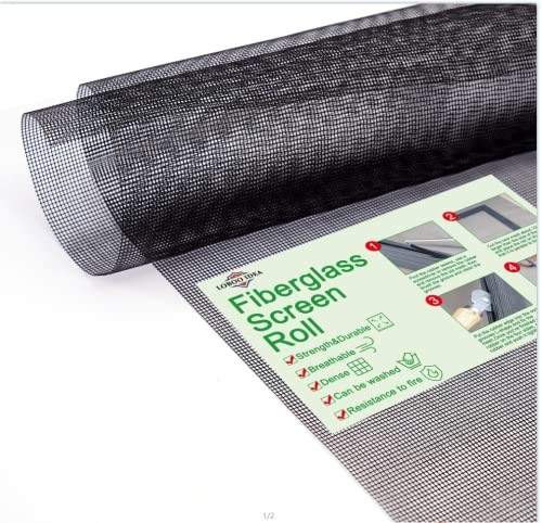 Loboo Idea - Malla de repuesto de fibra de vidrio para ventana y puerta, color negro, malla de fibra de vidrio para patio y ventanas (negro, rollo de pantalla de 47 pulgadas x 50 pies)