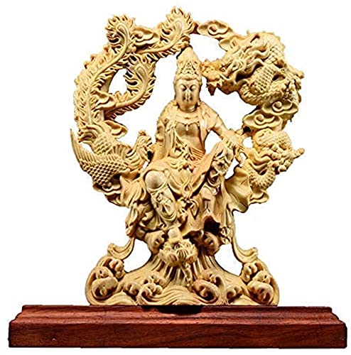 観音 観音像 龍鳳観音 仏像 観世音像菩薩龍鳳呈祥 木彫り 置物 (高さ22cm長さ21cm厚さ4.5cm)家居装飾工芸品 仏壇仏像 祈る 厄除け