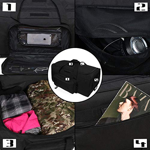 Military Tactical Wheeled Deployment Trolley Duffel Bag Heavy-Duty Camping Hiking Running Trekking ( 08360A Black)