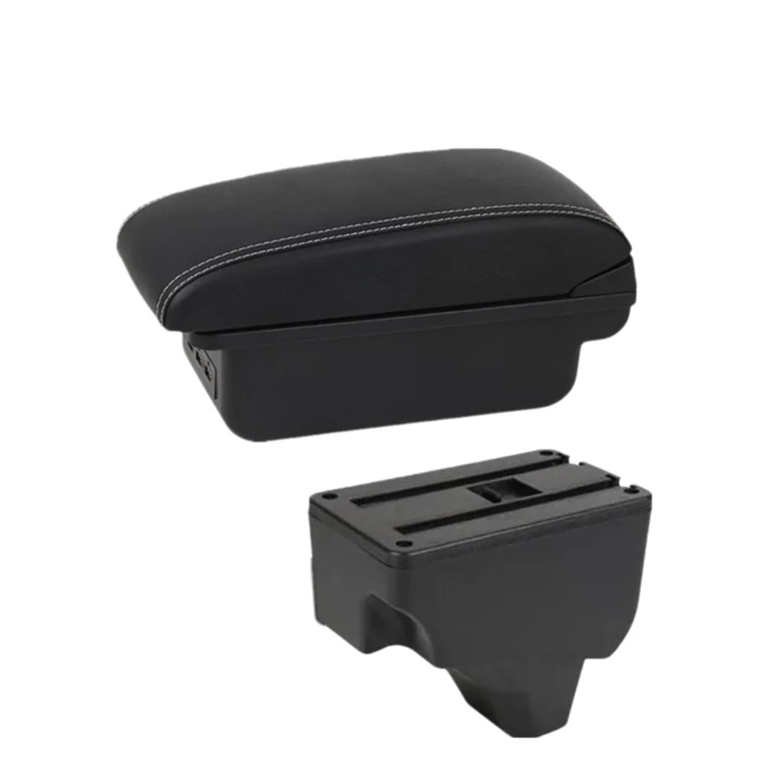 Polvane car armrest cushion For Peugeot 2008 Armrest Box For 208 2019-2024 Car Storage Dedicated Retrofit Parts(B1 Black white 3USB)