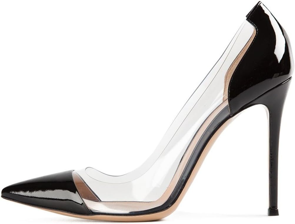 Women's Classic High Heel Pumps Transparent PVC Slip On Ladies Dress Shoes Patent Black US8