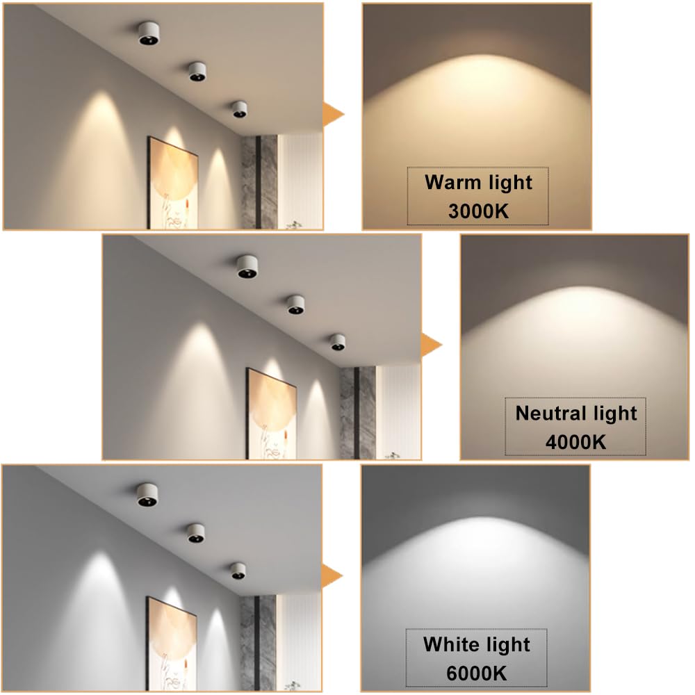 Faretti da incasso, faretti da soffitto, faretti da soffitto a LED, faretti da incasso da superficie, faretti da 15 W, faretti direzionali in alluminio for interni, for esposizione, soggiorno, camera