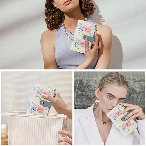 Image of yiijay Womens Wallet RFID Blocking Vegan Leather Trifold Clutch Credit Card Holder Ladies Travel Wallet Purse with Pen Holder, 2Flora White, 6.5''x 4.2''x 1.4'', Rfid Wallet
