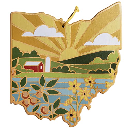 Totally Bamboo Ohio State Shaped Cutting Board and Charcuterie Serving Platter with Artwork by Summer Stokes Includes Hang Tie for Wall Display Varies