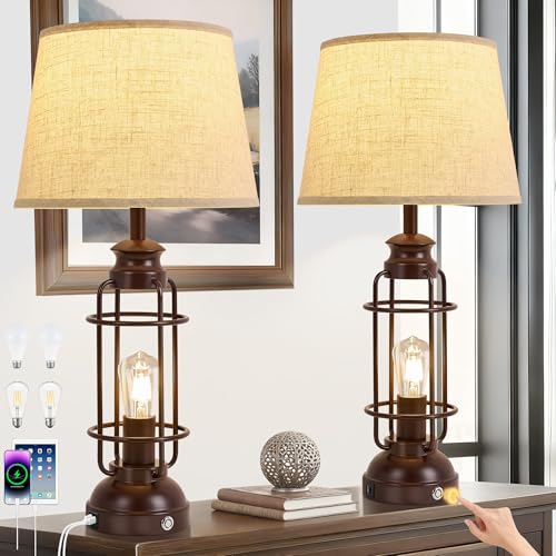 Lámpara de mesa set 2, 28" dimmable con USB