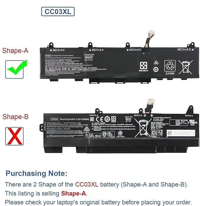 Image of CC03XL Laptop Battery Compatible for HP ZBook Firefly 14 G7 G8, EliteBook 830 835 840 845 G7 G8 Probook 635 Aero G7 G8 Series HSTNN-DB9Q L77608-2C1 L77608-421 L785555 5-005 CC03053XL-PL