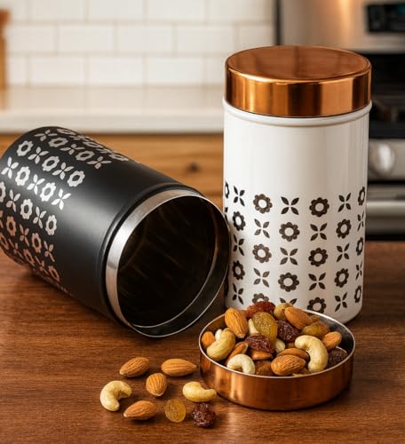 Image of STEEPLE Stainless Steel Storage Containers Set of 2 | 750 ml Steel Jars with Lid | Airtight Kitchen Canisters | Tea Coffee Sugar Container | Dry Fruit Box for Kitchen Storage