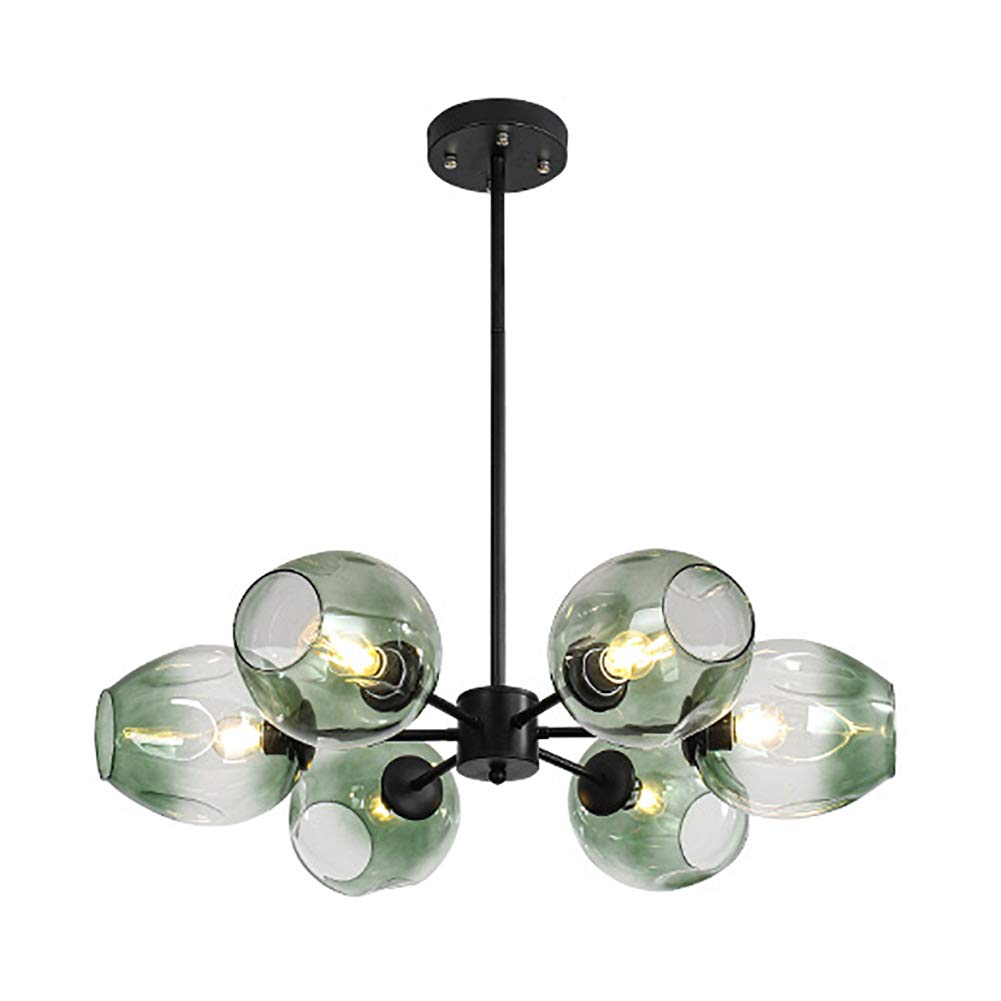 E27 Glass Globe Chandelier Starburst Modern Gold Sputnik Chandelier Vintage Wrought Iron Ceiling Light Fixture Light Dining Bedroom Lighting Green Lampshade 8 Heads (Green Lampshade. 6 head)