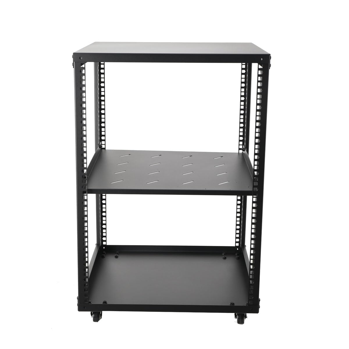 Rack de Serveur à Cadre Ouvert 15U Support de Serveur pour Serveurs et équipements Audiovisuels, Rack Réseau Mural à 4 Montants avec roulettes 19 Pouces Rack déquipement Universel